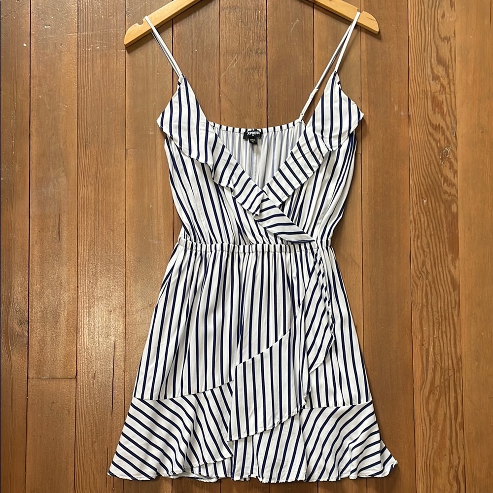 Express nautical stripe mini sun dress faux wrap XS